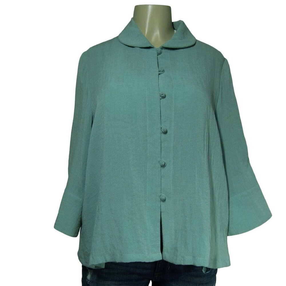 FRIDAZE 100% LINEN Blue LAGENLOOK Asian Coastal Boho Flowy Career Jacket S
